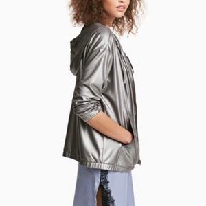 H&M Coachella Silver Metallic Zip Up Hoodie Light Jacket Size Medium